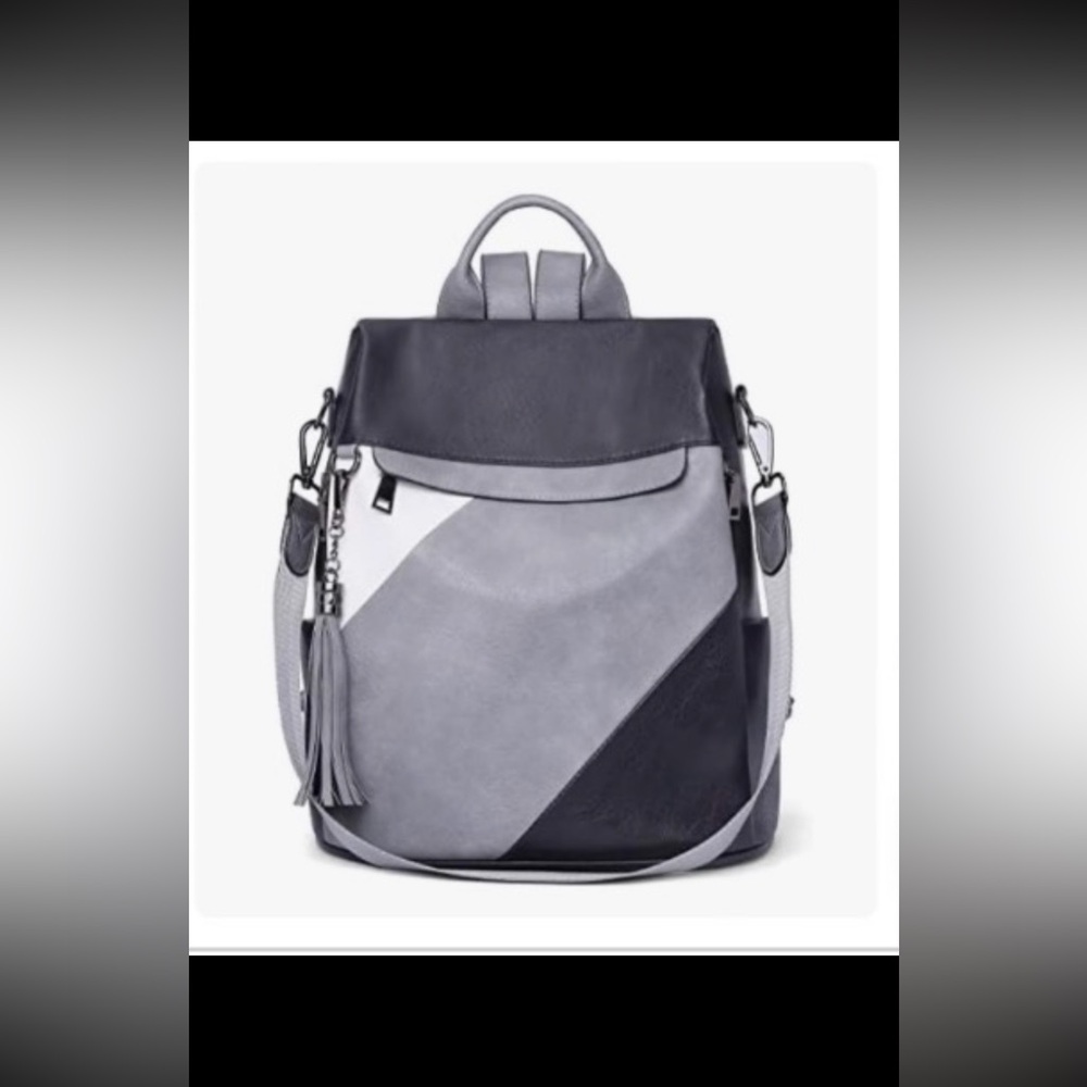 NWOT Stylish Black and Gray Women’s Leather Backpack Purse